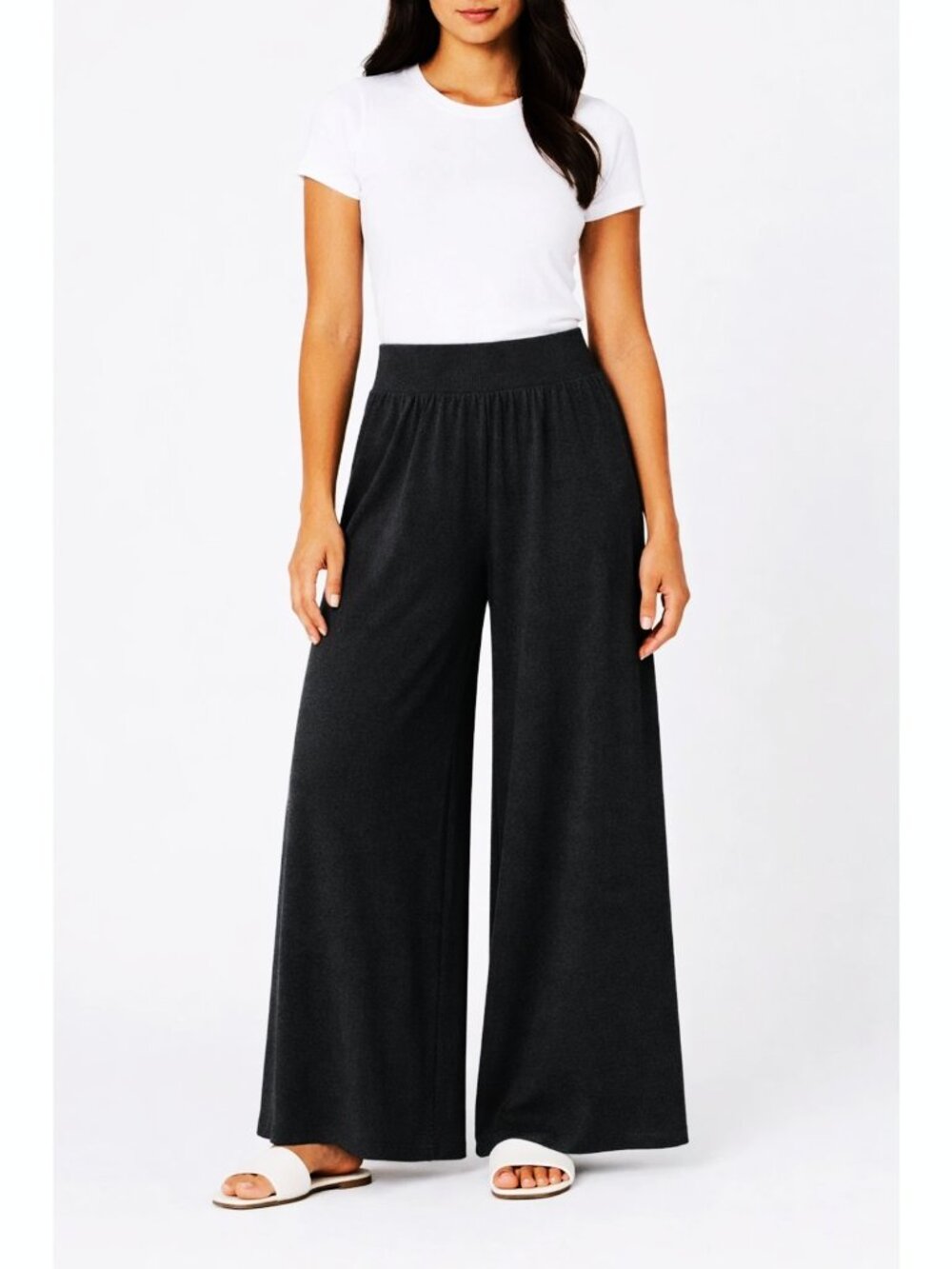 Women's Wide Leg High Waist Casual Pull On Pants Black Size M, OQQ
